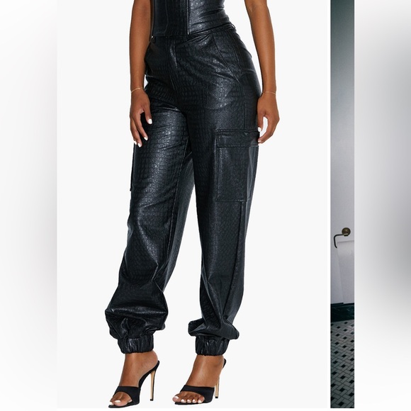 Naked Wardrobe Crocodile Faux Leather Joggers - Picture 2 of 3